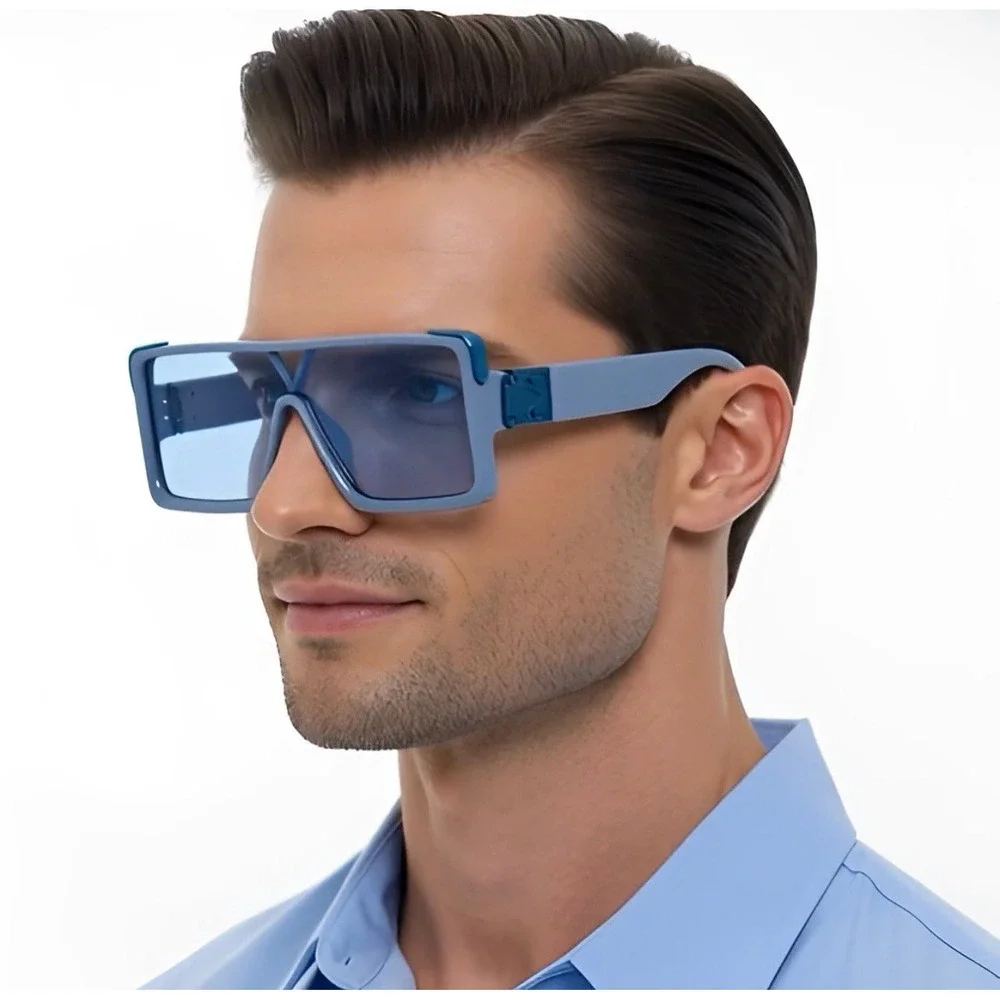 Blue Sunglasses Mans Fashion Funky Square Frame TrendyAviator Outfit UV400 Gafas